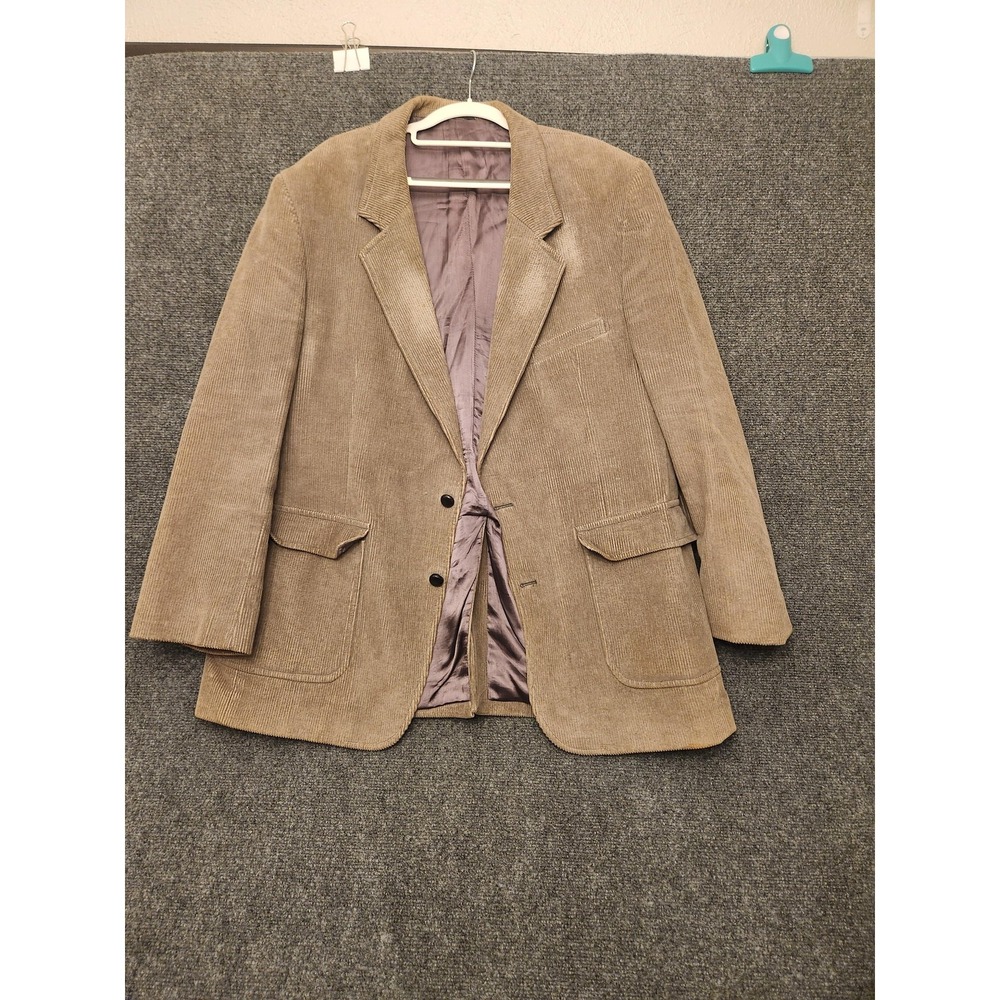 Garrison Park‎ Blazer Sport Coat Mens 48L Beige Corduroy Elbow Patch Jacket Long